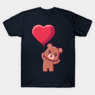 Cute brown bear holding love balloon T-Shirt